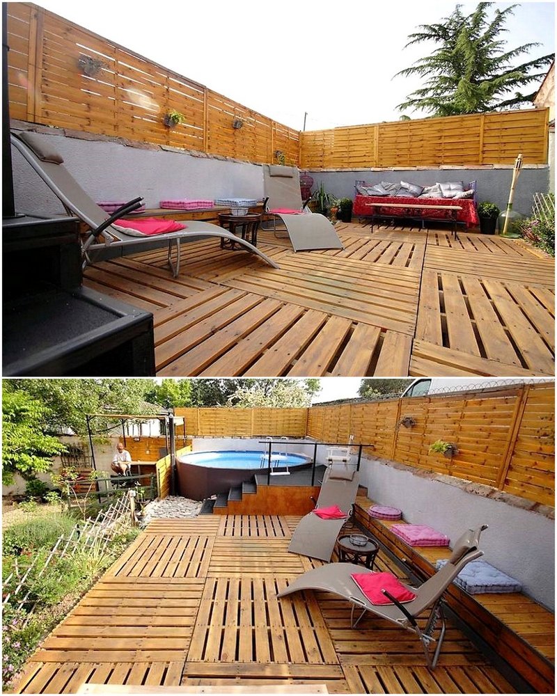 pallet garden deck and fence