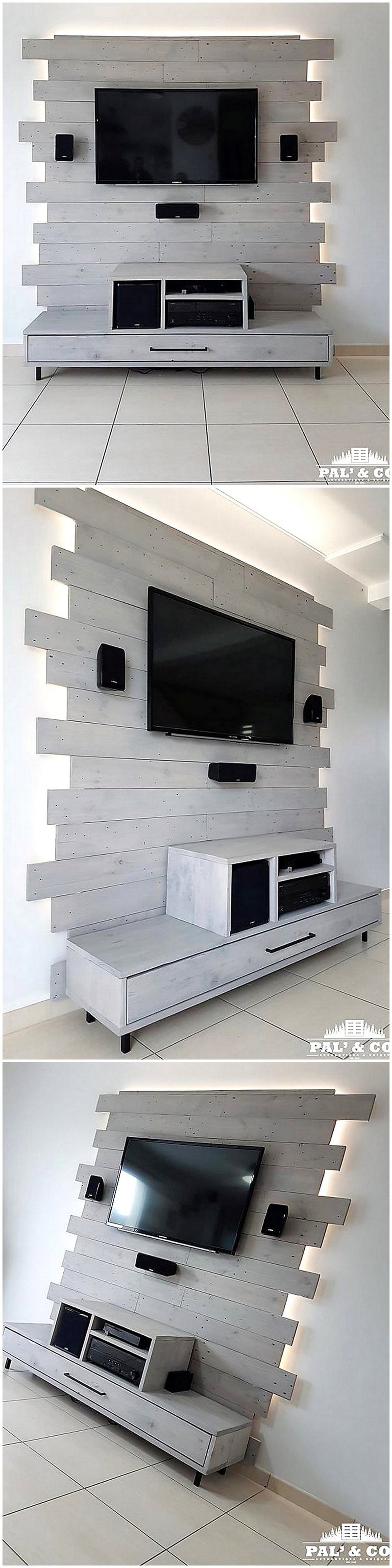 pallets media cabinet wall art