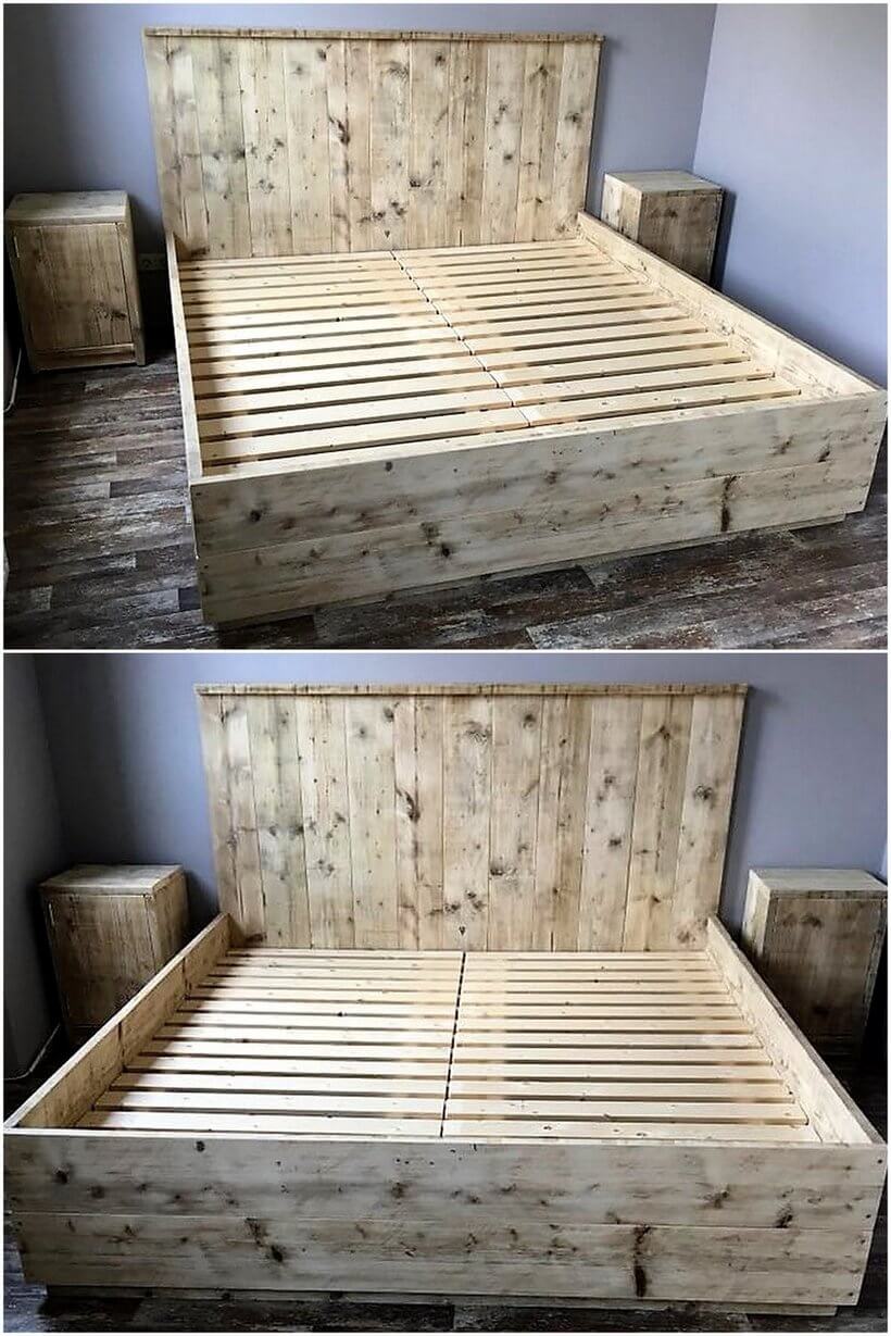 giant pallet bed with side tables