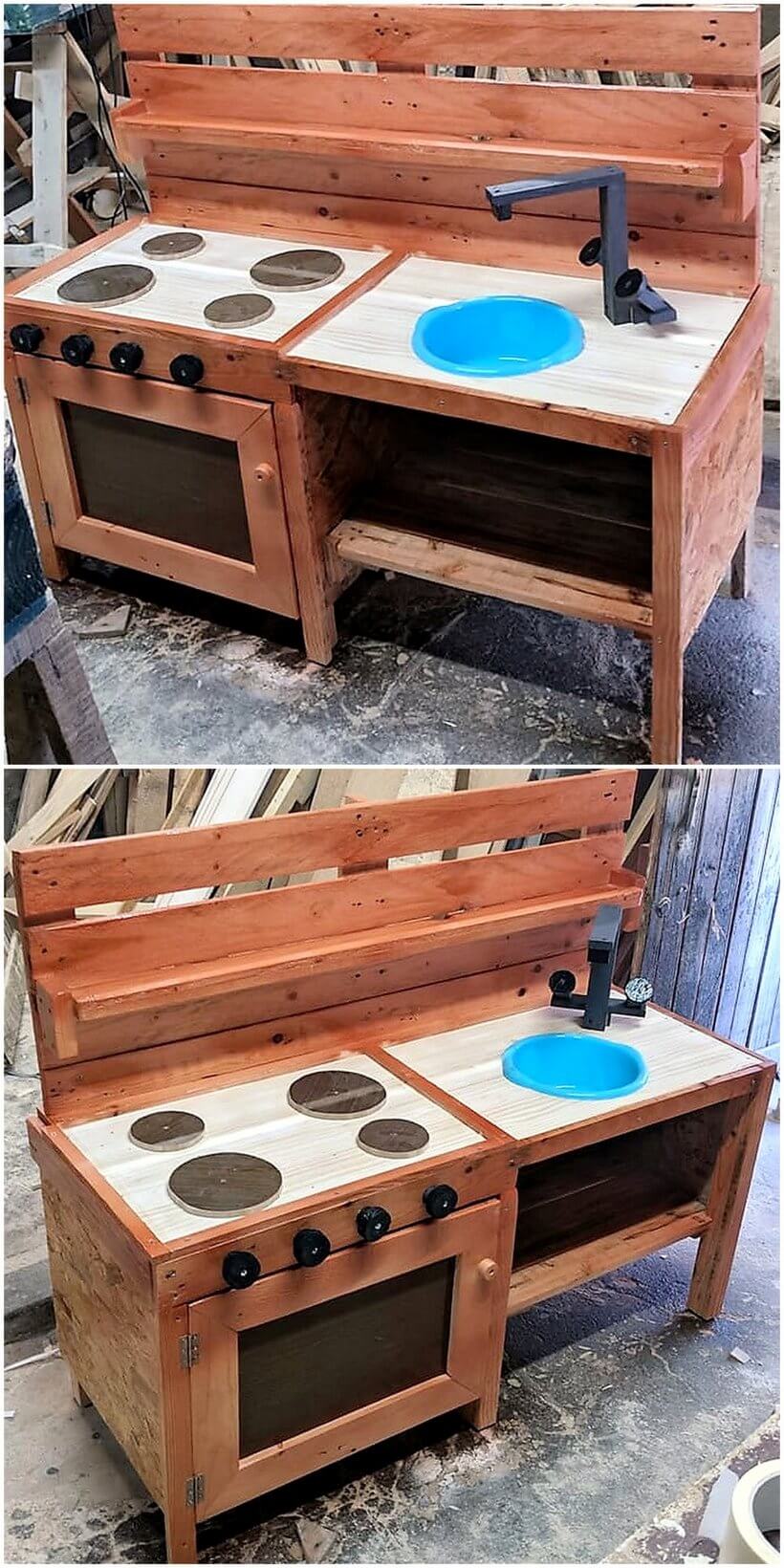 kids mud kitchen with pallets