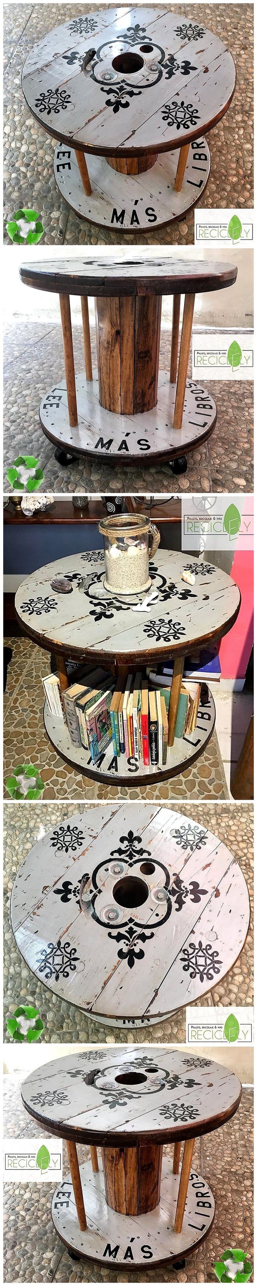 repurposed pallets cable reel table on wheels