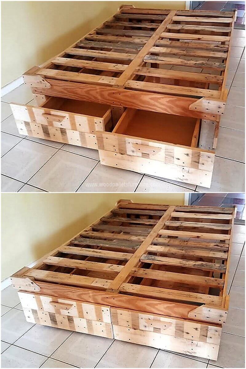 pallet bed frame with storage drawers