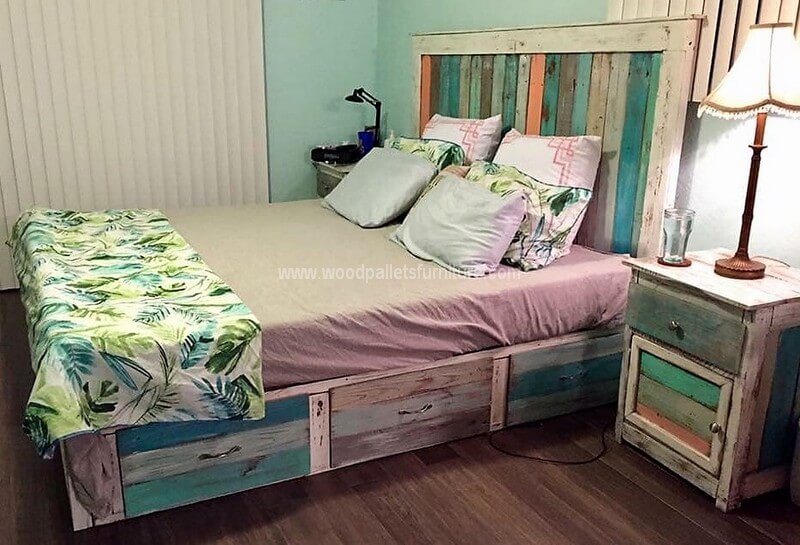 pallet rustic bed with side tables